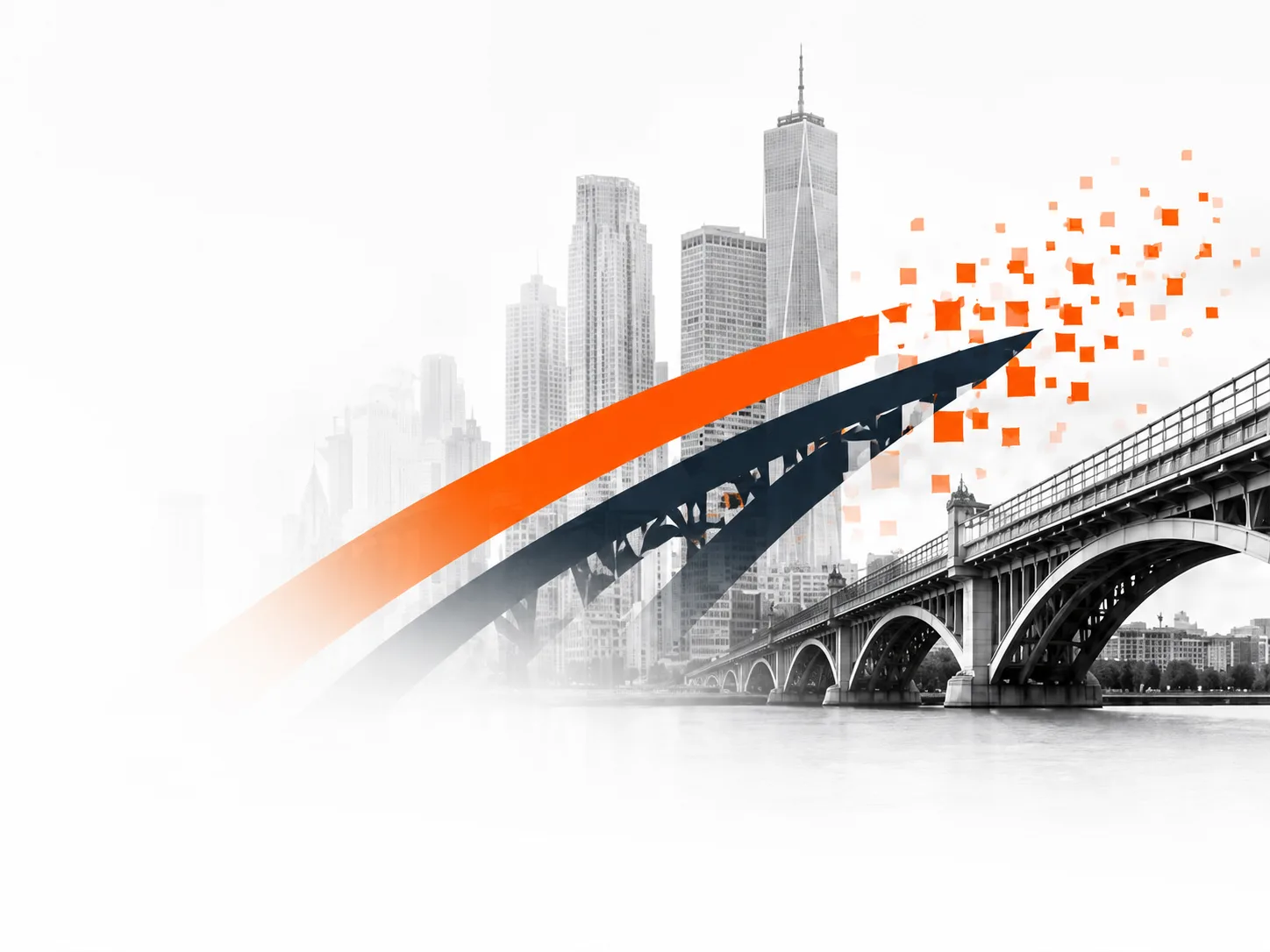 Digital bridge connecting business and technology across a city skyline